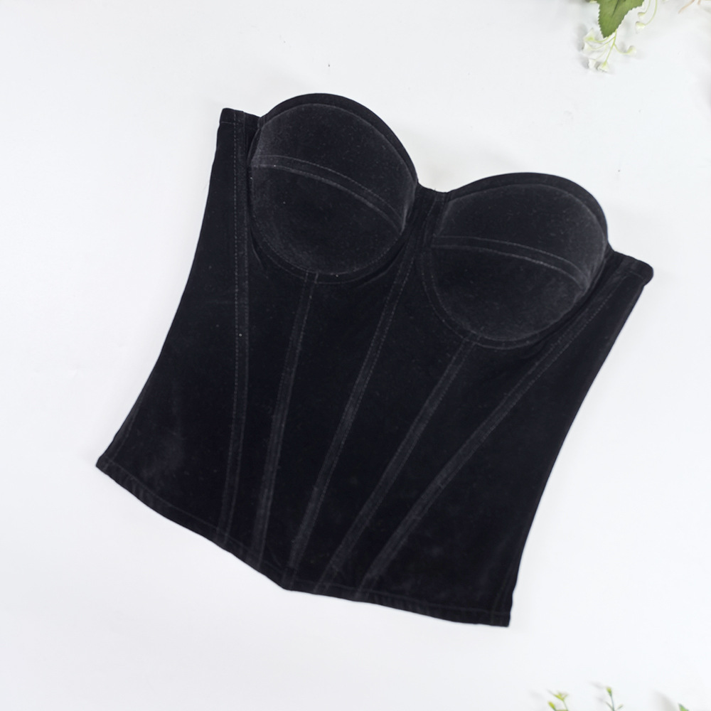Womens Velvet Bustier Corset Top Body Shaper for Slimming Night Party Wear